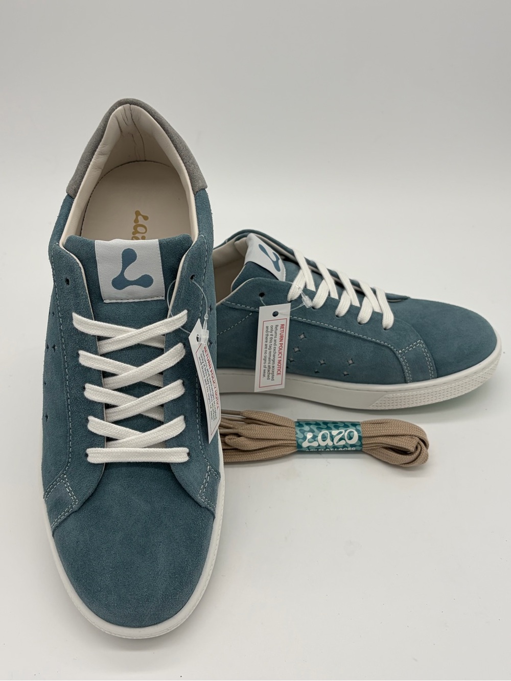 Lazo Aquamarine Blue Suede Low-Top Sneakers with White Laces